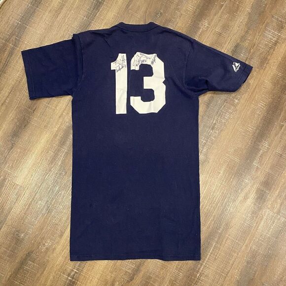 Majestic Tampa Bay Rays Shirt Mens Sz S Blue MLB Baseball Button #13 autographed - Picture 2 of 7